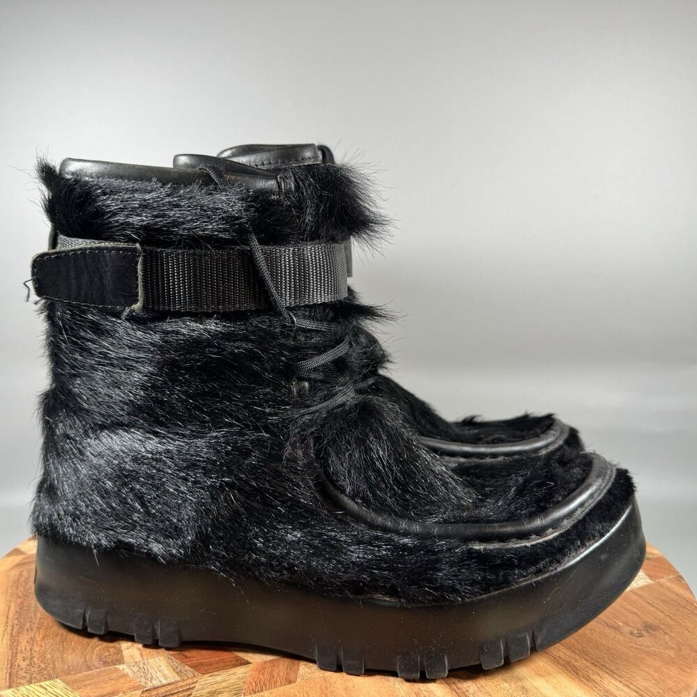 Vintage Prada Sport Black Ponyhair Boots Chunky Platform 90s Y2K Women 38.5‎ 8.5